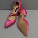 ERIJUNOR Women Comfortable Mid Heel Ankle Strappy Dress Pumps Pointed Toe Satin Wedding Evening Party Shoes (7, Hot Pink)