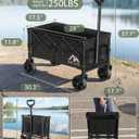Collapsible Wagon Cart with Wheels - 250LBS Heavy Duty Folding Wagon for Groceries Shopping Outdoor Apartment Portable Foldable Utility Grocery Trolley, Black, L