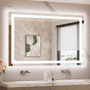 TETOTE LED Bathroom Mirror with Lights 40 x 24 Brighter Light up Mirror for Bathroom Vanity, Front and Backlit 3-Color Dimmable Illuminated Antifog Mirror Wall Mounted, Waterproof, Tempered Glass (24"L x 40"W)