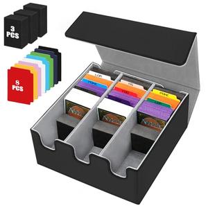 QLOUNI Card Storage Box for Trading Cards, 2100+ Card Deck Case with PU Leather and Magnetic Closure, TCG Storage Box, Suitable for MTG, YuGiOh, and Sports Cards, Includes 8 Card Dividers