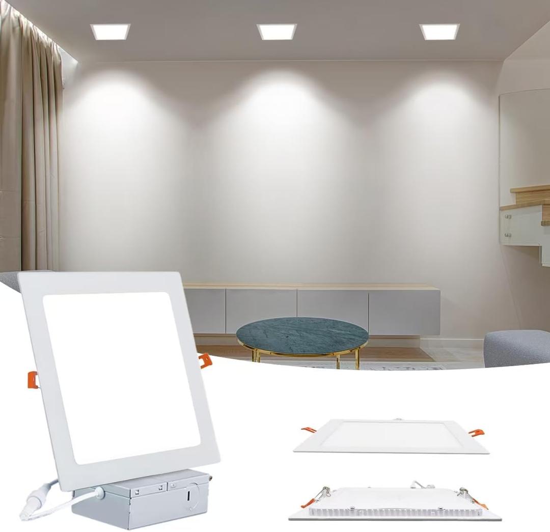 Square 8 Inch LED Recessed Light,18W 6000k Daylight,No Dimmable,4Pack Ultra Thin LED Recessed Lighting with J-Box. 8" Recessed Ceiling Wafer Canless Fixtures .Slim Can-Killer Lights,CRl90+