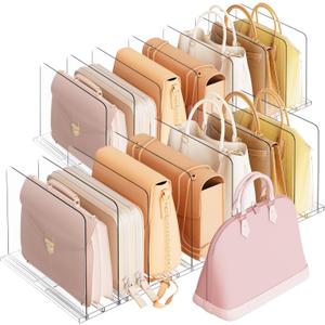 Criusia Adjustable Closet Purse Organizer Rack  28.8" Extra-Long Shelf Divider with 12 Base Panels & 16 Dividers  Non-Slip Handbag Holder for Bags, Clothes, Kitchen, Office