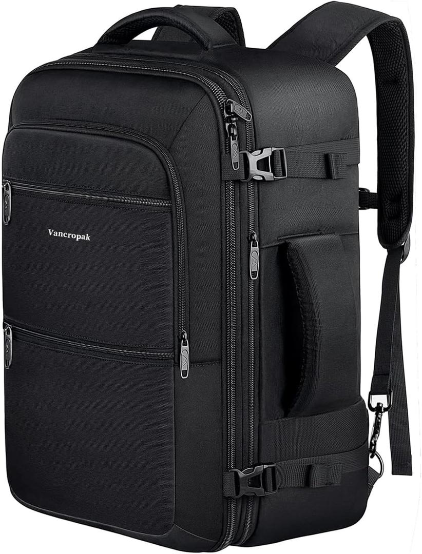 Vancropak 35L Carry on Bags for Airplanes, Luggage Backpack for Travel, Flight Approved Travel Bag for Men & Women, Water Resistant Suitcase Backpack Weekender Business Daypack Overnight Bag, Black (Large)