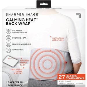 Calming Heat Back Wrap by Sharper Image with Power Pack | Cordless Electric Inflatable Heating Pad, Auto Shut-Off, Gift for Holidays, Women & Men | 3 Heat, 3 Vibrating Massage & 3 Lumbar Settings