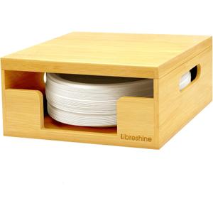 Libreshine 8-10 Inch Bamboo Paper Plate Holder Dispenser with Lid, Stackable Organizer for Disposable Plates, Space-Saving Inside Cabinet/Countertop Storage for Kitchen, Pantry, Office, Party