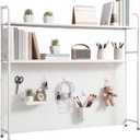 Leinuosen Desk Hutch for Dorm Bookshelf with Pegboard 2 Tier Desktop Countertop Storage Metal Hutch Organizer Display Rack with Hooks for Home Office College Dorm