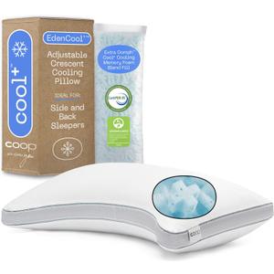 Coop Home Goods Cool+ Crescent Adjustable Pillow, Queen Size Plus Shaped Memory Foam Pillows with Cooling Gel, Neck Support, Back or Side Sleeper Pillow, CertiPUR US/GREENGUARD Gold