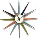 Mid Century Modern Wall Clock Large Silent Non Ticking 18 inch Solid Wood Retro Sunburst Clock for Living Room Decor,Office Kitchen