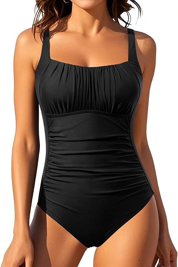 Aqua Eve One Piece Bathing Suit for Women Tummy Control Swimsuit Slimming Vintage Swimwear Size XL