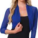 Allegra K Women's 3/4 Sleeve Sheer Mesh Shrug Open Front Cropped Bolero Cardigan (Blue, XL)