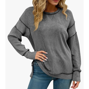 Womens Crew Neck Side Slit Sweatshirts Fashion Cute Long Sleeve Dressy Shirt Casual Loose Color Block Pullover Top, Size M