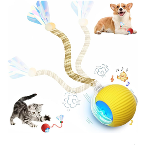 Interactive Cat Toy Ball for Indoor Cats, 2025 New Fast Self Rolling Ball Cat Toy on Carpet, Smart Interactive Automatic Cat Toy Ball for Gifts, Moving Cat Toy with Elastic Mesh Tail(Yellow), Set of 2 Interactive Cat Toy Ball for Indoor Cats, 2025 New Fast Self Rolling Ball Cat Toy on Carpet, Smart Interactive Automatic Cat Toy Ball for Gifts, Moving Cat Toy with Elastic Mesh Tail(Yellow), Set of 2