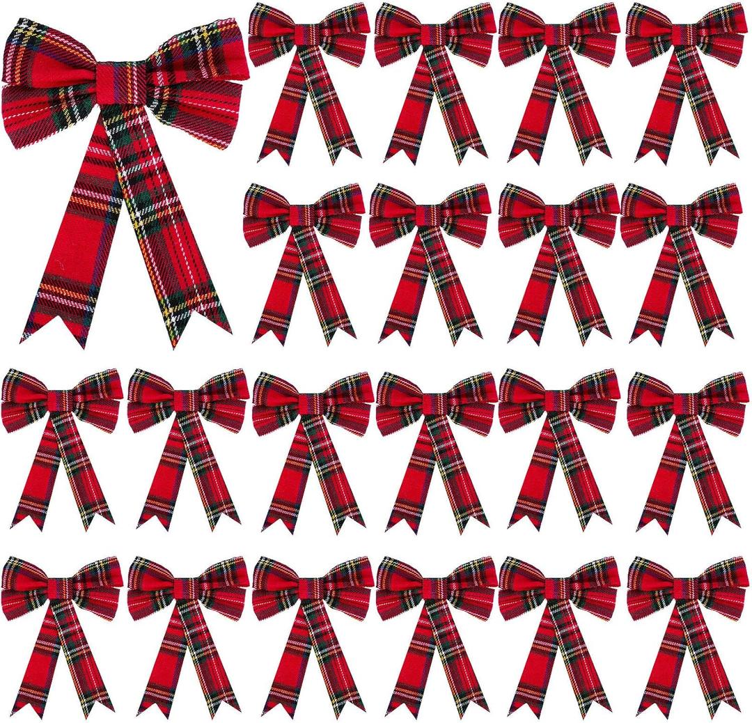WILLBOND Christmas Plaid Bows Red and Black Bows Xmas Holiday Decorative for Christmas Tree Home Decor, 5 x 7 Inch(24 Pieces)