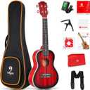 Vangoa Tenor Ukulele for Beginners, 26 Inch Ukulele Kit Mahogany Bundle Professional Hawaiian Starter Uke Kit with Gig Bag, Red