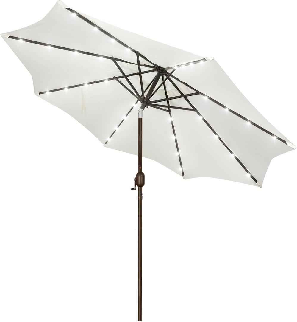Blissun 9 ft Solar Umbrella, 32 LED Lighted Patio Umbrella, Table Market Umbrella, Outdoor Umbrella for Garden, Deck, Backyard, Pool and Beach (Creamy White)