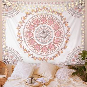 FLY SPRAY Mandala Tapestry Aesthetic,Boho Tapestries Wall Hanging,Dark Rose Floral Medallion Tapestrys,Bohemian Wall Art Hippie Decor for Bedroom Living Room Ceiling (92L" x 71W")