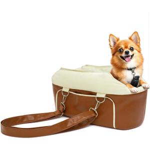 Dog Car Seat for Small Dogs, Washable Dogs Bed with Non-Slip Base, Waterproof Dog Booster Seat for Car with Storage Pockets, Pet Carseat Puppy Travel Carrier Bed (Brown)