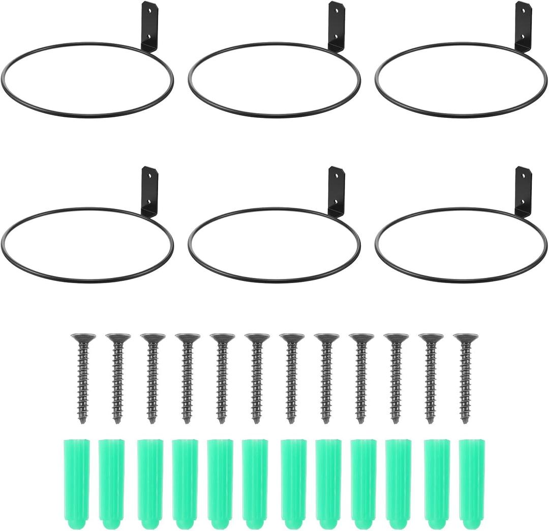6 Pack 8 Inch Wall Flower Pot Holder Ring Plant Hanger, Metal Planter Hooks Wall Mounted Bracket Heavy Duty for Outdoor Indoor