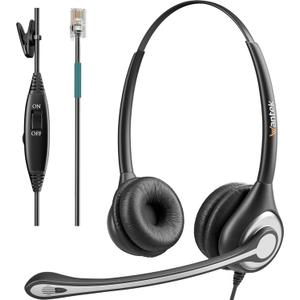 Wantek RJ9 Telephone Headset with Microphone Noise Cancelling, Office Phone Headset Compatible with Plantronics S12 Polycom VVX310 VVX410 VVX411 Avaya 1416 ShoreTel 230 Allworx NEC Landline Phones (602S2)