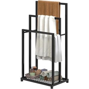 Elegant Home Products Freestanding Towel Rack Holder, 3 Tier Blanket Rack Stand with Metal Shelf for Bathroom Living Room Outdoor(3-Tiers, Black)