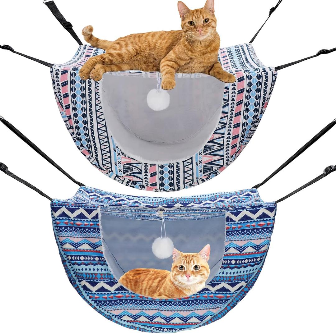 Unittype 2 Pieces Cat Cage Hammock Hanging Pet Bed Double Layer Soft Plush Hanging Pet Comfortable Hammock Bed for Indoor Kitten Ferret Hamster Rabbit or Small Animals, 2 Styles(Boho)