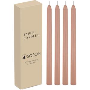 Simply Soson Taupe Taper Candles 10 inch Dripless, Set of 4, Dripless Taper Candle Sticks, Tall Candlesticks Long Burning Perfect for Dinner, Wedding, Party or Christmas Tapered Candles Decor