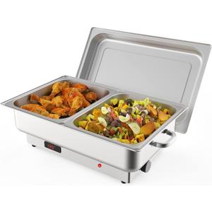 Electric Chafing Dish Buffet Set, 2 x 4.5QT Half-Size Buffet Servers and Warmers Stainless Steel Chafing Dish, Commercial Food Warmer with Temperature Control Display for Parties, Catering, Festivals
