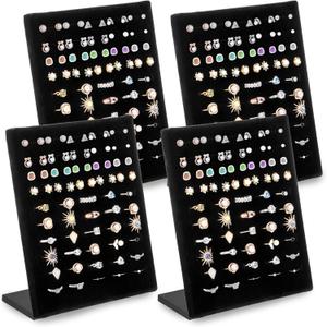 Hiceeden 4 Pack Velvet Ring Display Stand, 50 Slots Rings Organizer Jewelry Display Tray, L-Shaped Ring Holder Display for Selling Earrings Rings, Black