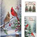 Winter Birds Snowflake Towel 16x30 Inch Soft Absorbent Christmas Tree Cardinal Poinsettia Berry Xmas Bow Cotton Soft Bath Towel Set for Face Spa Gym Kitchen