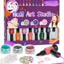 Tudaymol Nail Art Studio for Girls - Nail Polish Kit for Kids Ages 6-12 Years Old,Non-Toxic Peel-Off Safe Quick Dry Nail Polish Gift Kit Set,Cool Girls Toys Stuff - Polish, Pens, Glitter, Stickers