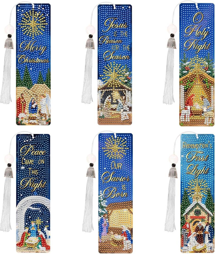Christmas Diamond Art Bookmarks - 6 PCS The Nativity Diamond Painting Bookmarks Set DIY Christian Jesus Art Craft Religions Xmas Gift Book Lover Beginner