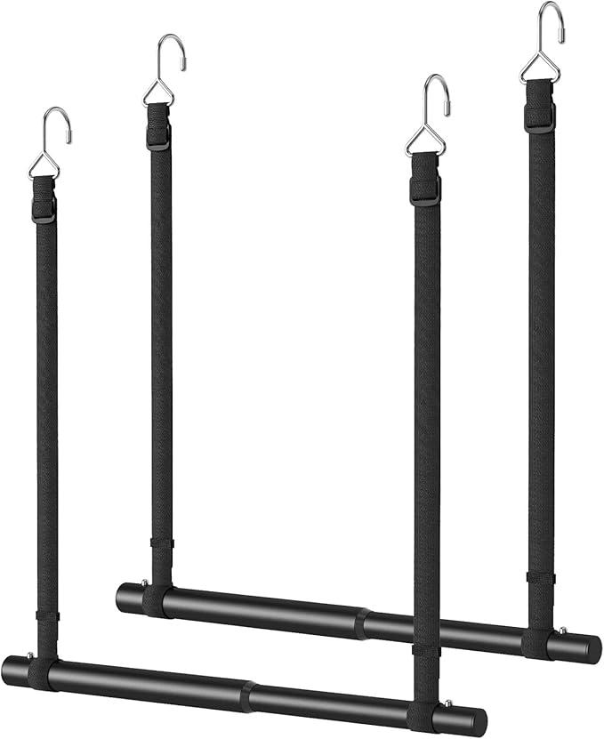 Hanging Closet Rod, Stepless Adjustable Width and Height Closet Rod Extender, Heavy Duty Closet rods for hanging clothes, Black Closet Hanging Rod Organizer Space-Saving & Anti-Slip