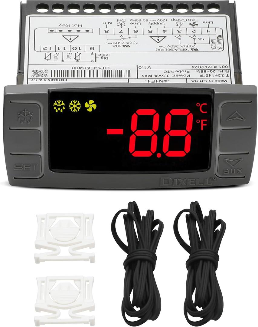 for Dixell XR06CX-4N1F1 Temperature Controller, Fit for 120V 50-60hz Commercial Refrigerators/Freezer Replace for Dixell Temperature Controller, with Temperature Sensor Probes & Clasp