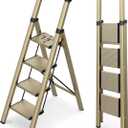 WOA WOA 4 Step Ladder for 10 Feet High Ceiling, Lightweight Foldable Ladder with Non-Slip Wide Pedals, Step Stool with Safe Handrail, Space Saving for Home, Kitchen, Indoor & Outdoor 300lbs - Gold
