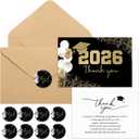 Motiskyy 50 Sets Bulk Graduation Thank You Cards 2026 Graduation Card with Envelopes and Stickers College Balloons Thank You Notes Greeting Card for Guest Family Teacher Classmate(White)