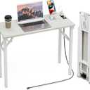 TEMI Small Computer Desk Folding Table - No Assembly, Compact 35.8" Foldable Desk with Power Outlets & USB Charging Port, Portable Small Office Desk, Ideal Mini Study Table for Narrow Spaces,White Ash