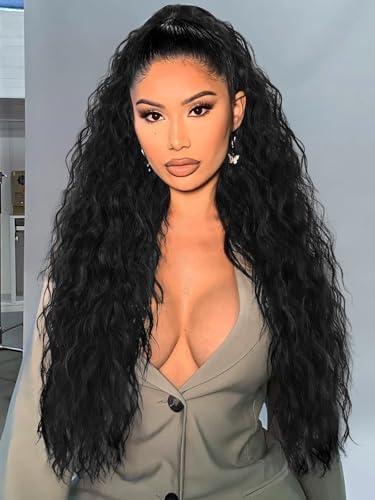 ORSUNCER Ponytail Extension Claw 30" Curly Pony Tail Clip in Hair Extensions Fluffy Natural Looking Synthetic Hairpiece for Women Black