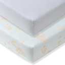 Burt's Bees Baby Essential Organic Cotton Fitted Crib Sheet, Breathable for Boy Girl Standard Crib & Toddler Mattresses (2-Pack, Good Night Sky Blue 2-pk)