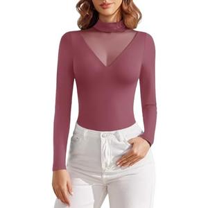 Avidlove Bodysuits for Women Long Sleeve Going Out Tops Mock Turtleneck Body Suits Double Lined Leotard Shirts, Size L, Purple