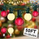 Abeja G40 Globe Patio String Light, 50Ft G40 Red White String Lights with 27 G40 LED Bulbs(2 Spare), Hanging Patio Globe String Light for Christmas Garden Holiday Party Decor-Green Line