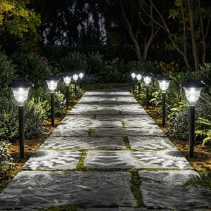 Solar Pathway Lights Outdoor 10 Pack Waterproof Solar Garden Lights Auto On/Off LED Solar Yard Lights 6000K Cool White Solar Stake Lights Outdoor Landscape Path Lights for Driveway Walkway