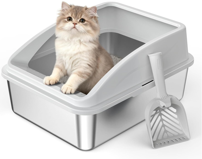 AIPERRO Small Stainless Steel Litter Box | Metal Cat Litter Boxes with Lid
High Sided Enclosed Litter Box for Big Cats | Anti-Urine Leakage, Easy to Clean, Non-Stick Boxes with Litter Scoop(Dark Grey)