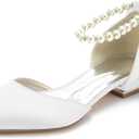 JOEupin Women Pointed Toe Pearl Wedding Flats Satin Flat Bridal Shoes for Bride Prom Evening Bridal Party Dress Flats 42