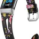 Wearlizer Compatible with Fitbit Charge 6 Bands/Charge 5 Bands for Women Men, Slim Leather Band Thin Watch Replacement Strap Wristband Accessories for Charge 5 6 Band, Pink Floral