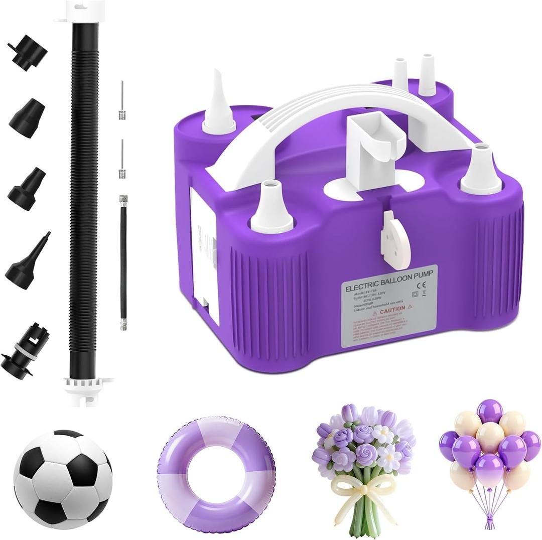 AXHJ Electric Balloon Pump, Portable Electric Air Balloon Pump Dual Nozzle Air Blower Pump, Balloon Inflator for Party Decorations