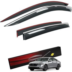 Sze Rain Guards for Honda Accord 2023-2026 LX EX-L Sport Touring Side Window Deflectors Anti-Rain Window Visors with Tape 304 Stainless Steel Trim All-Weather Protection Outside Channel-4pcs