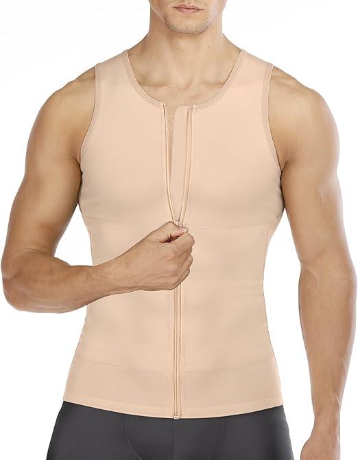 Compression Shirts for Men Undershirts Slimming Body Shaper Waist Trainer Tank Top Vest with Zipper L
