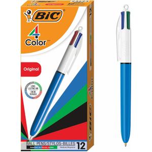 BIC 4-Color Retractable Ballpoint Pens with 1.0 mm Medium Point and Assorted Ink Colors, 12-Count Pack