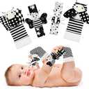 Yeeeasy Baby Rattle Cotton Socks and Wrist Rattle Strap Set, Infant Toys 3 6 9 12 Months, Baby Gifts for Boys and Girls, Develop Babies Sensory Toys, Black and White 3 pack