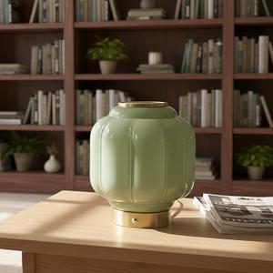 Vintage Green Mushroom Table Lamp, Cordless Rechargeable Touch Dimmable Lamp, Brass Base with Jadeite Glass Shade for Living Room, Bedroom, Nightstand